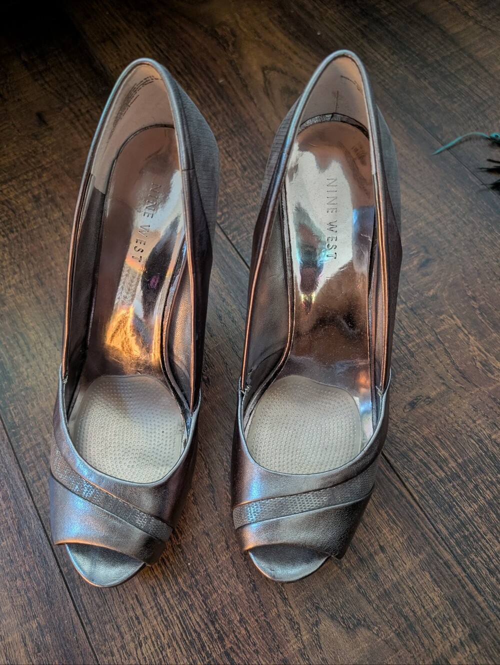 Metallic Silver Peep-Toe High Heels - Picture 2 of 4